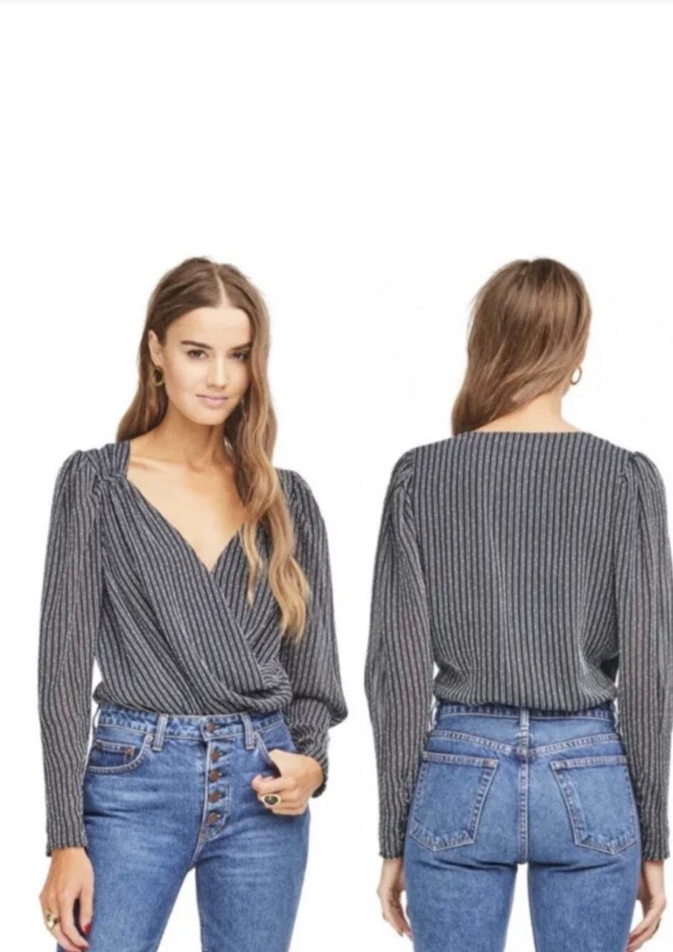 ASTR the Label Long Sleeve Bodysuit Black White Stripe Size Small